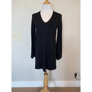 GBTSO Women’s Cotton Blend Mini Dress L/S VNeck Black Size Small